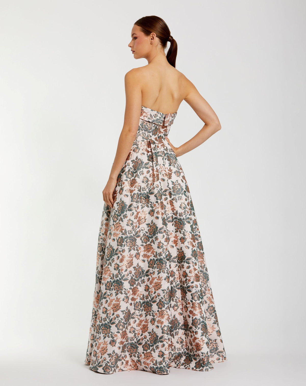 Mac Duggal Multicolor Strapless Floral Brocade Ball Gown