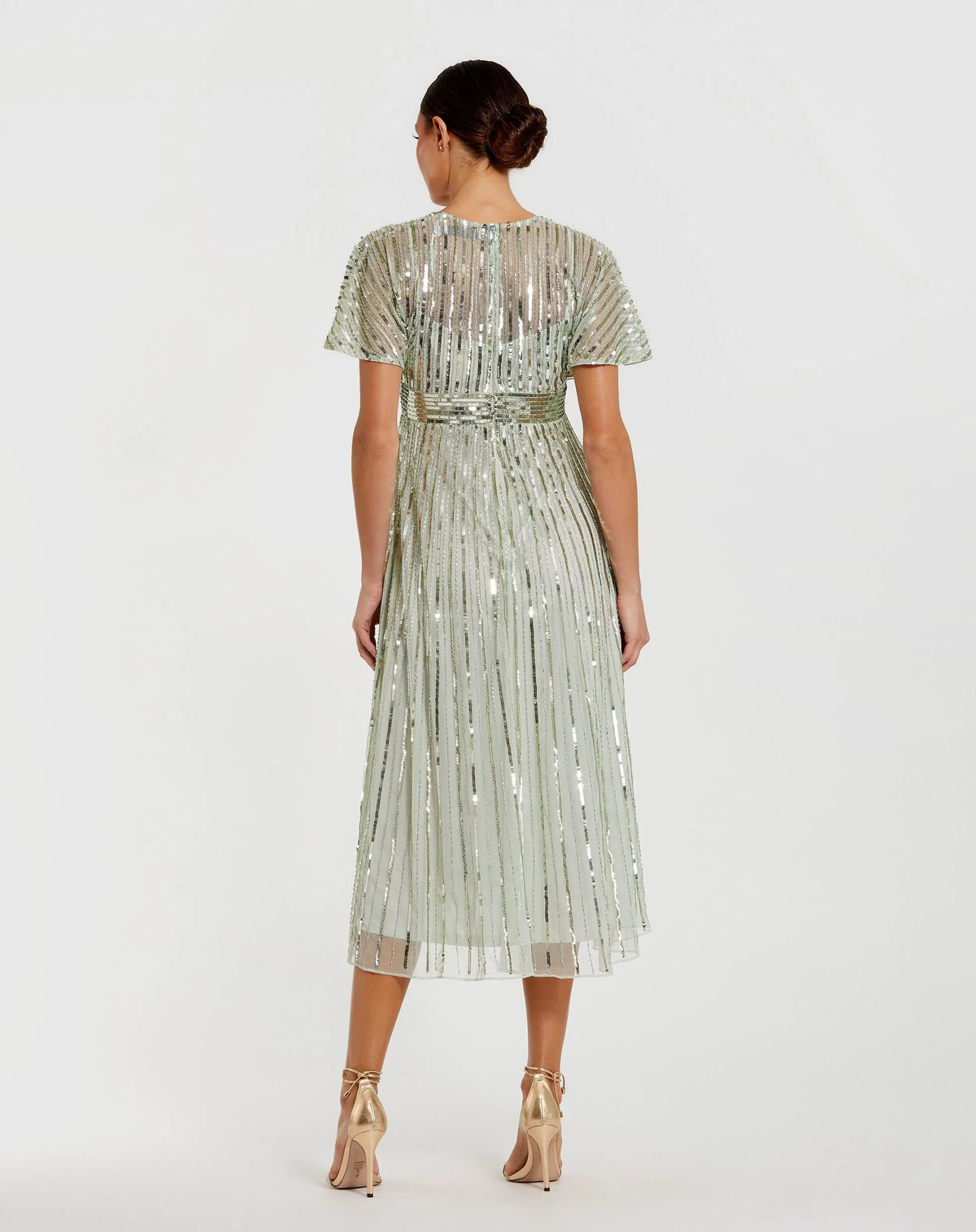 Mac Duggal Green Embellished Short Sleeve Empire Waist Dress