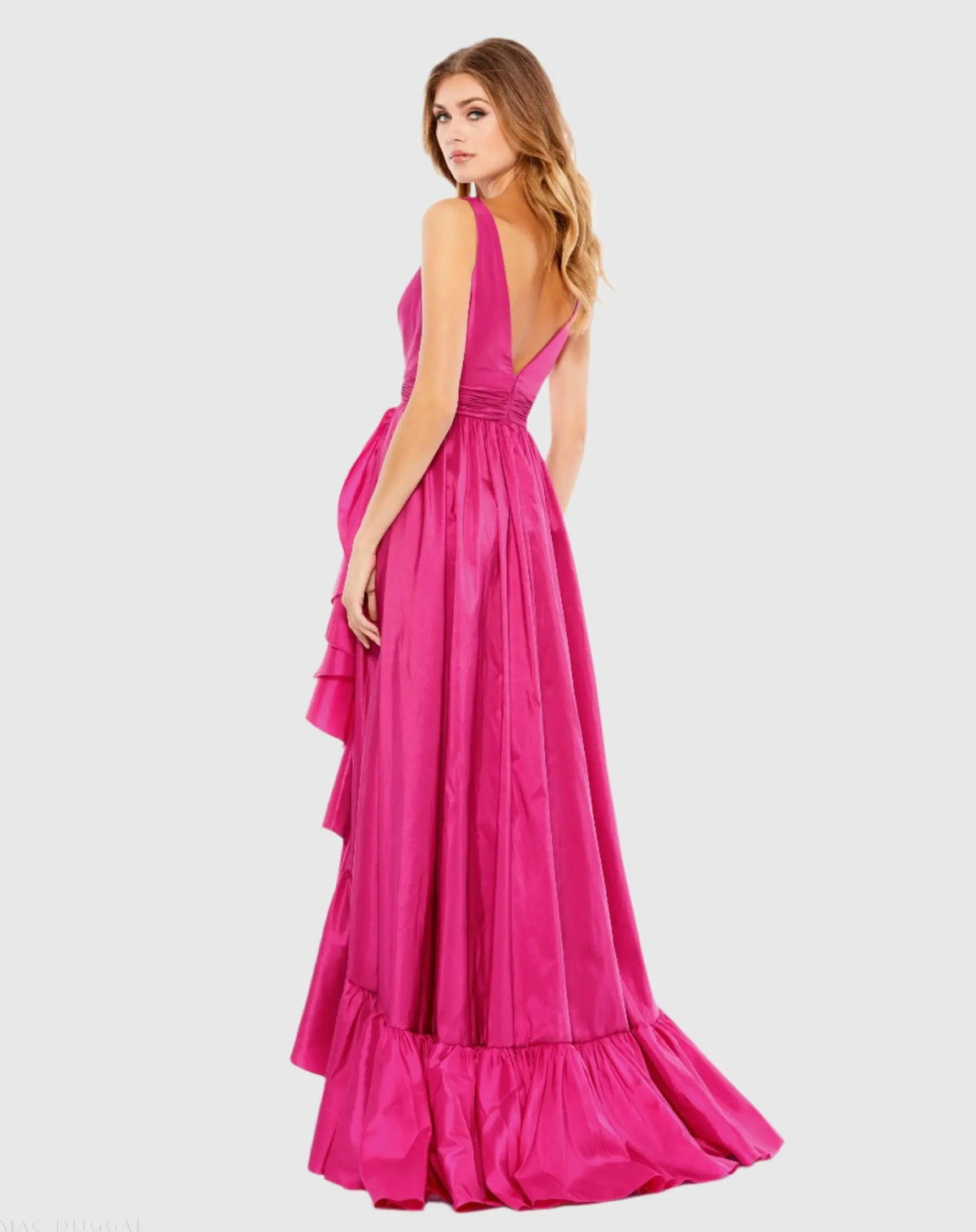 Mac Duggal Pink Taffeta High Low Ruffle Gown