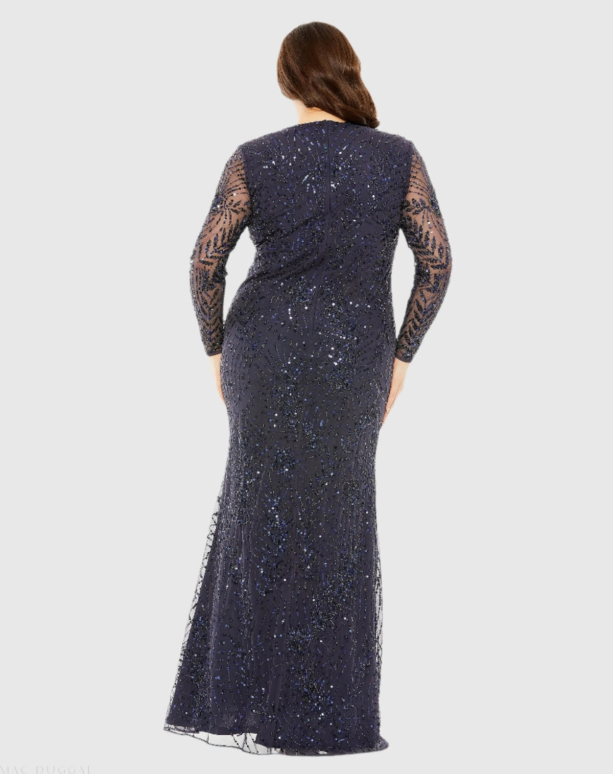 Mac Duggal Long Sleeve Mesh Embellished Gown Duggal