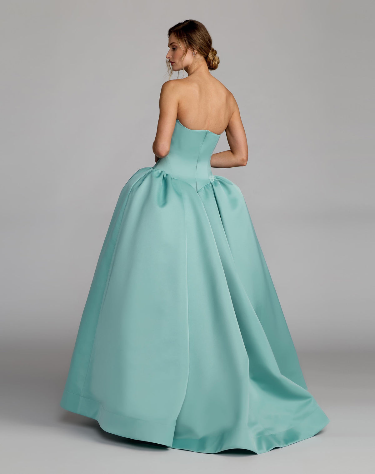 Mac Duggal Blue Strapless Satin Corset Ball Gown