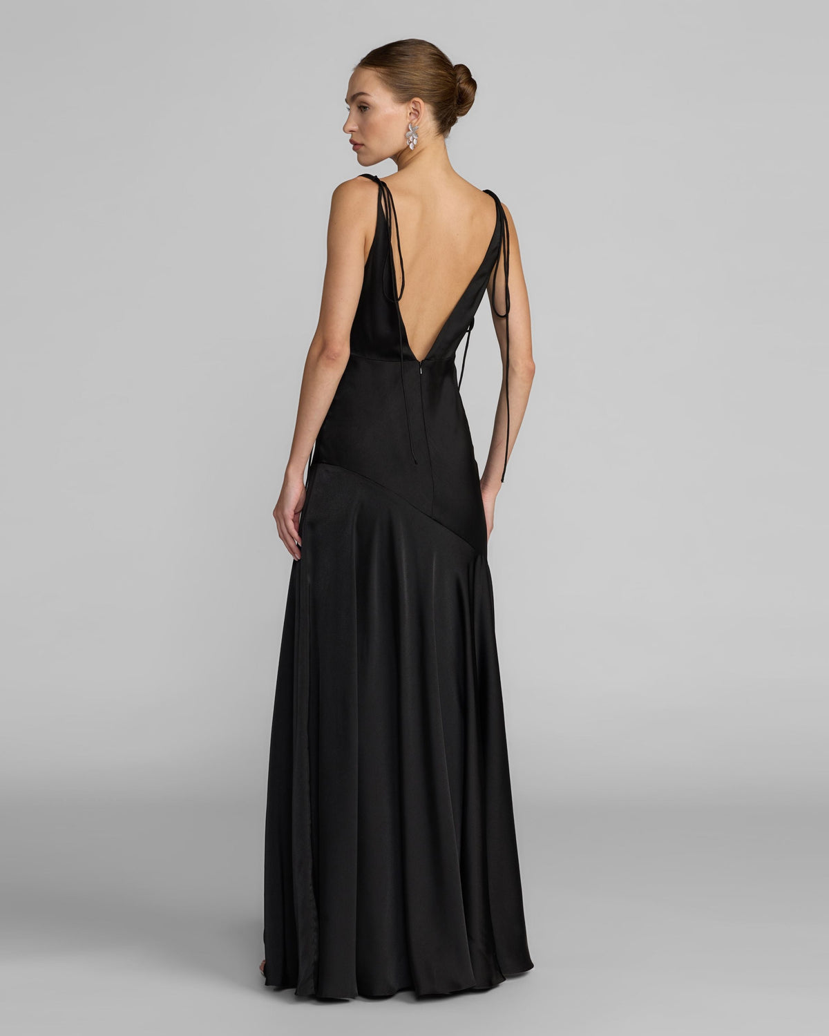 Mac Duggal Black Charmeuse Cowl Gown With Thin Bow Straps