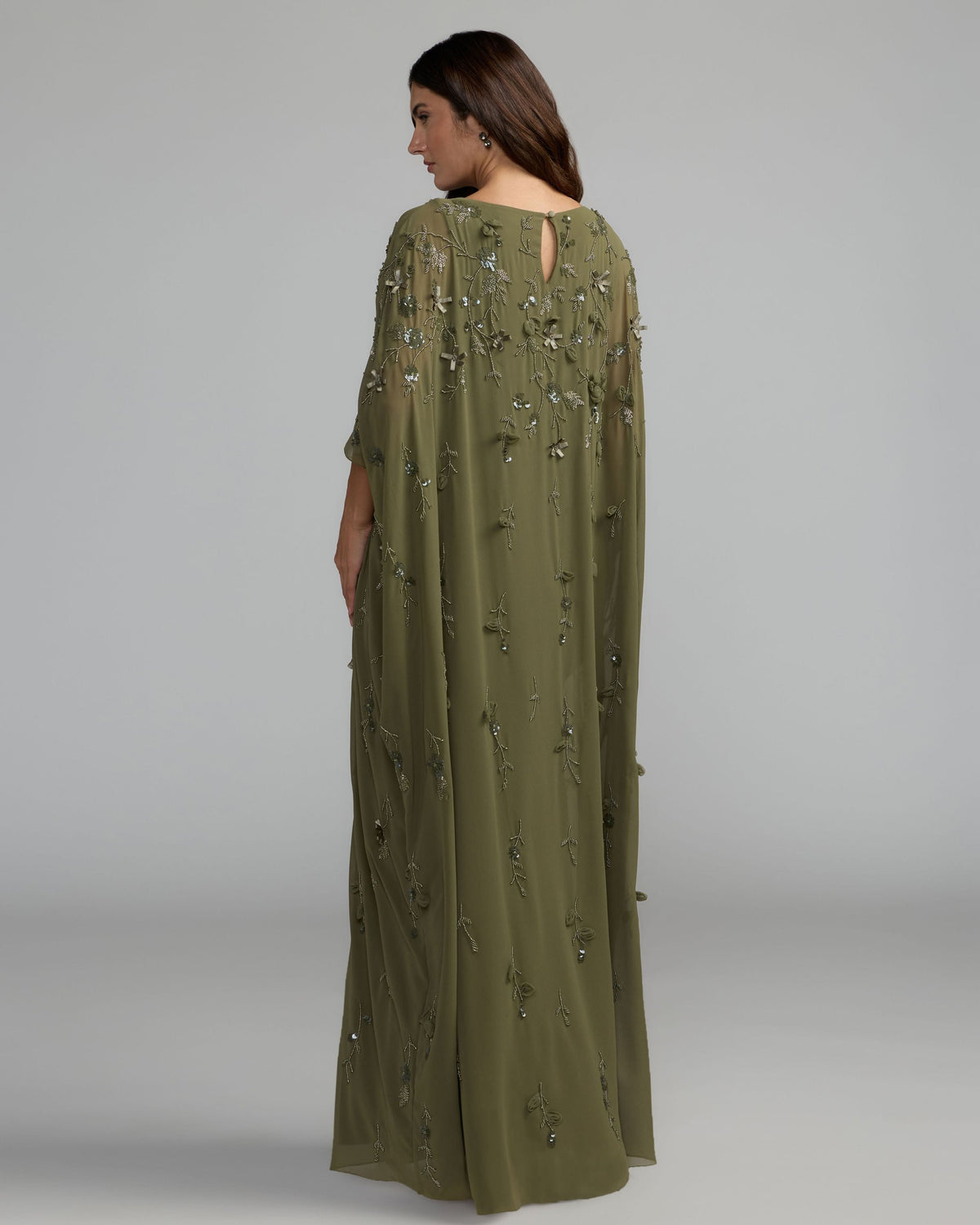Mac Duggal Green Floral Embellished Kaftan Gown