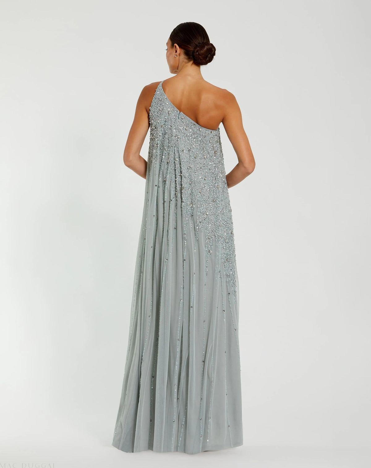 Mac Duggal Green One Shoulder Embellished Evening Gown