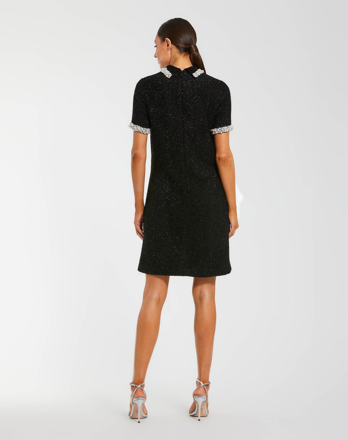 Mac Duggal Black Pearl Trim Boucle Mini Dress