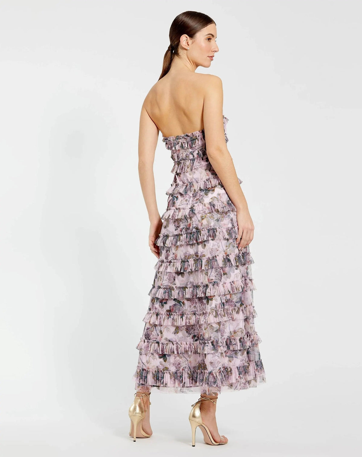 Mac Duggal Purple Strapless Micro Ruffle Dress