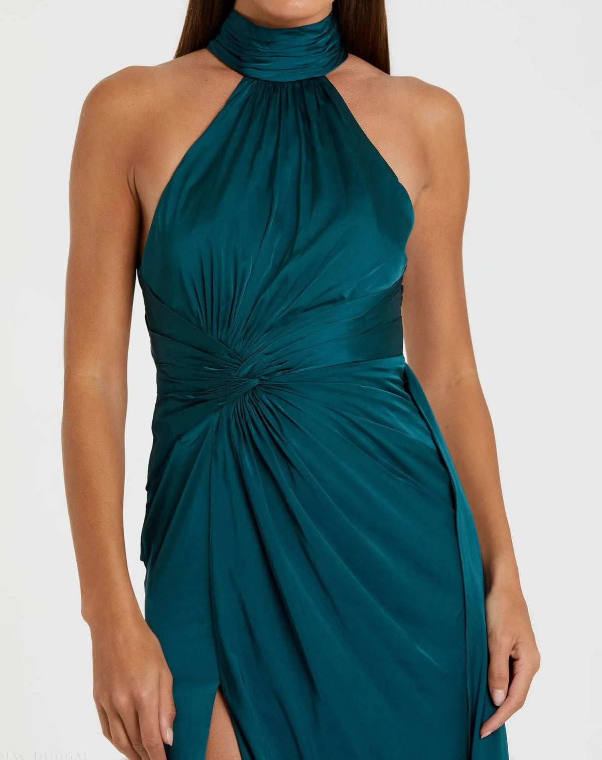 Mac Duggal Blue Sleeveless Open Back Satin Gown