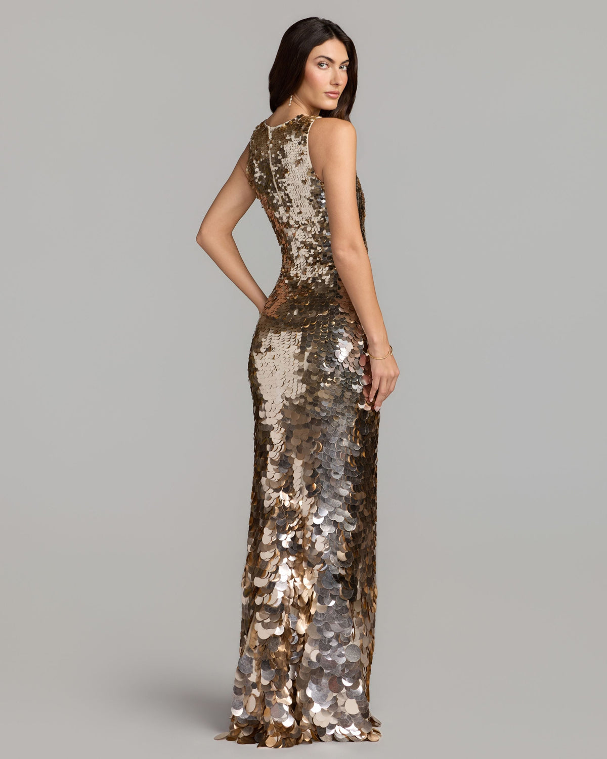 Mac Duggal Gold Sleeveless Sequin Column Gown