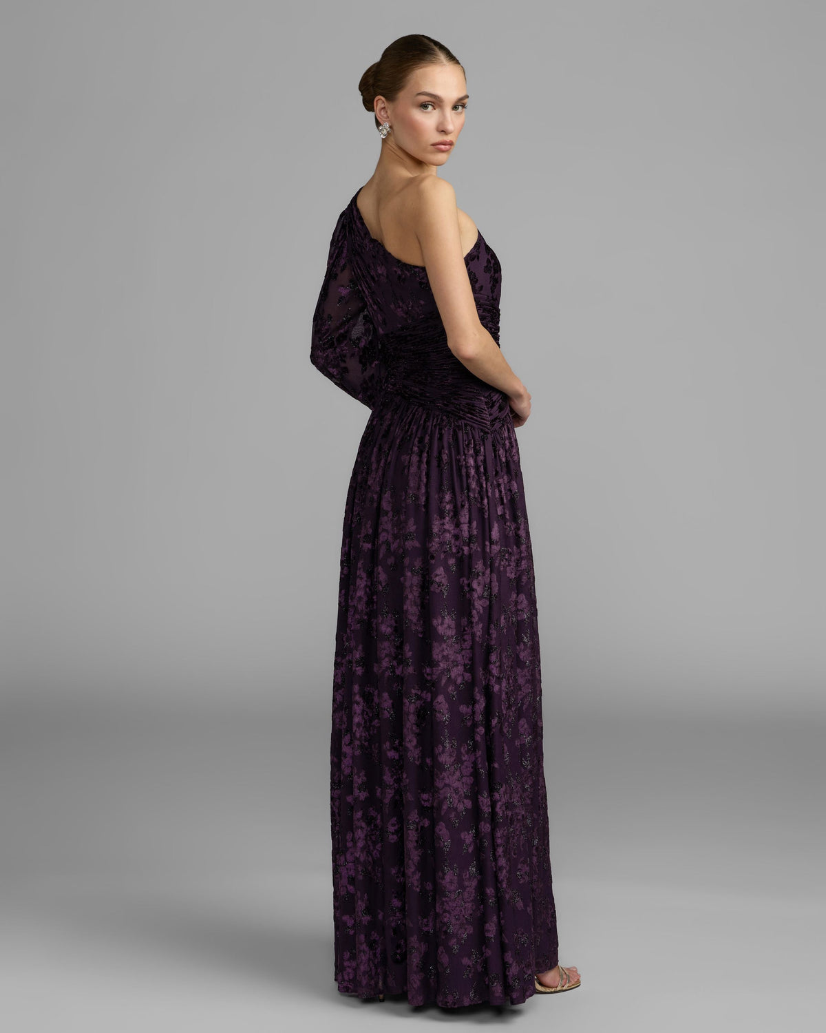 Mac Duggal Purple One Shoulder Burnout Velvet Gown