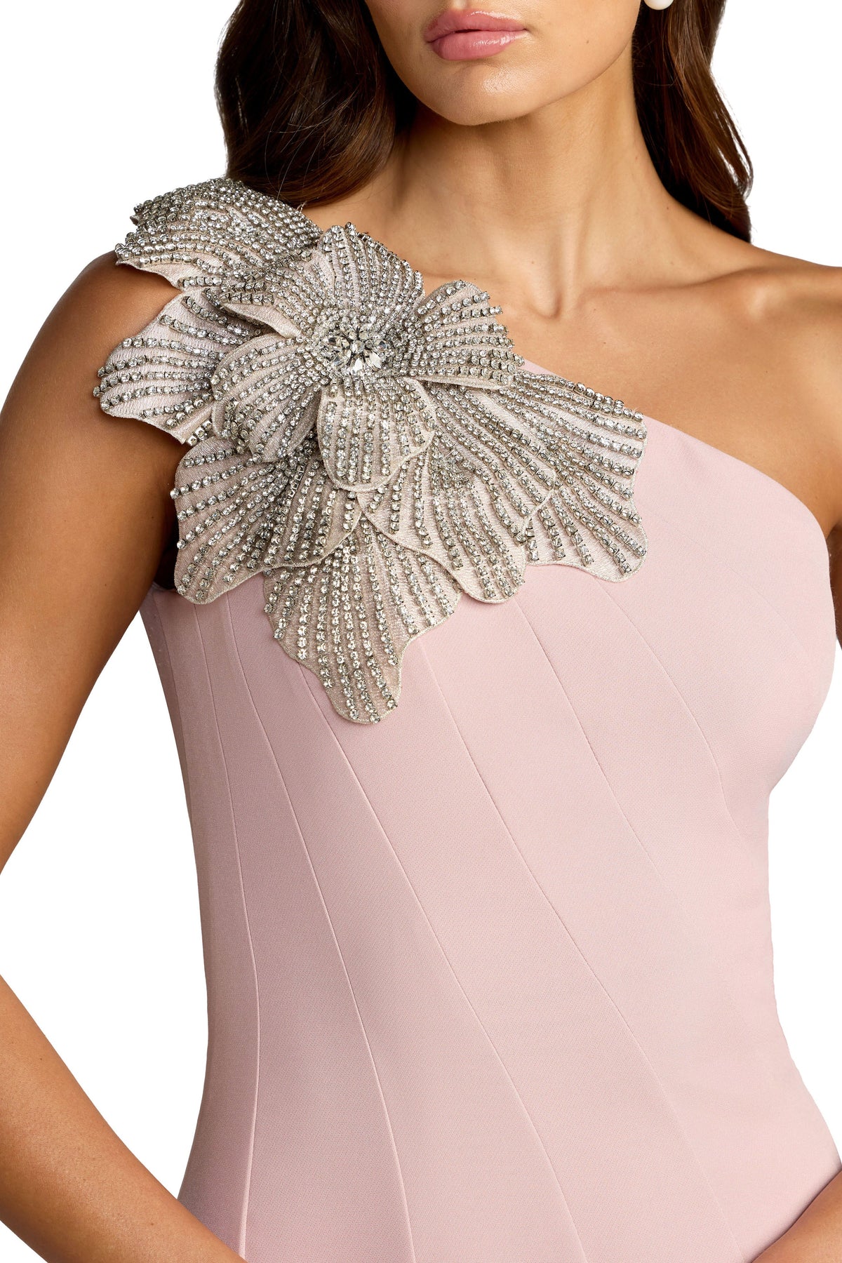 Mac Duggal Petite Petite Rose One Shoulder Trumpet Gown With Crystal Flower