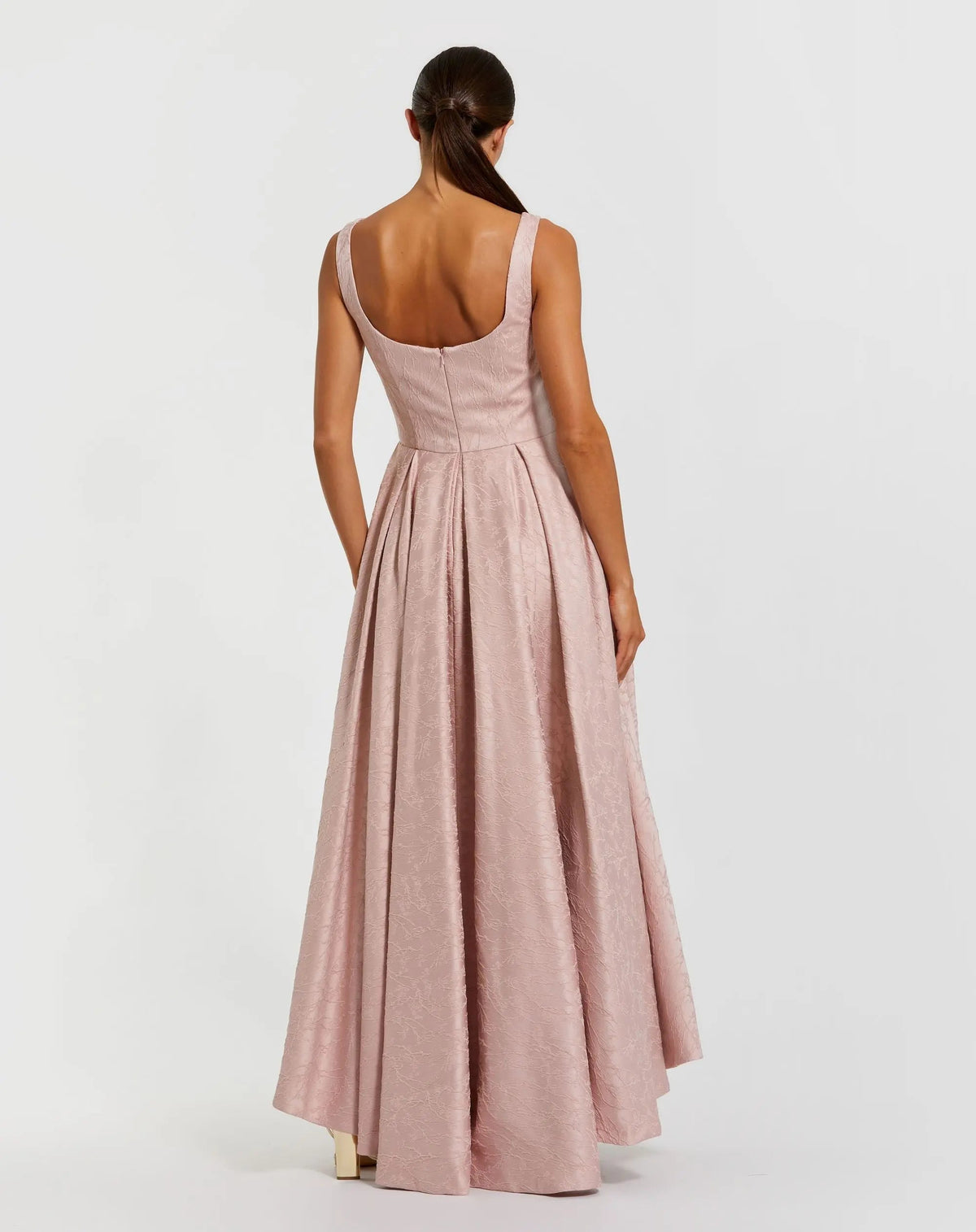 Mac Duggal Pink Sleeveless Square Neck High Low Gown