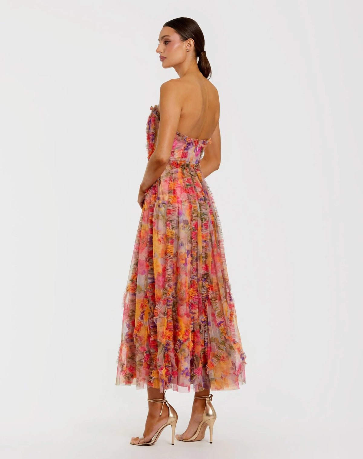 Mac Duggal Multicolor Strapless Floral Ruffle Dress