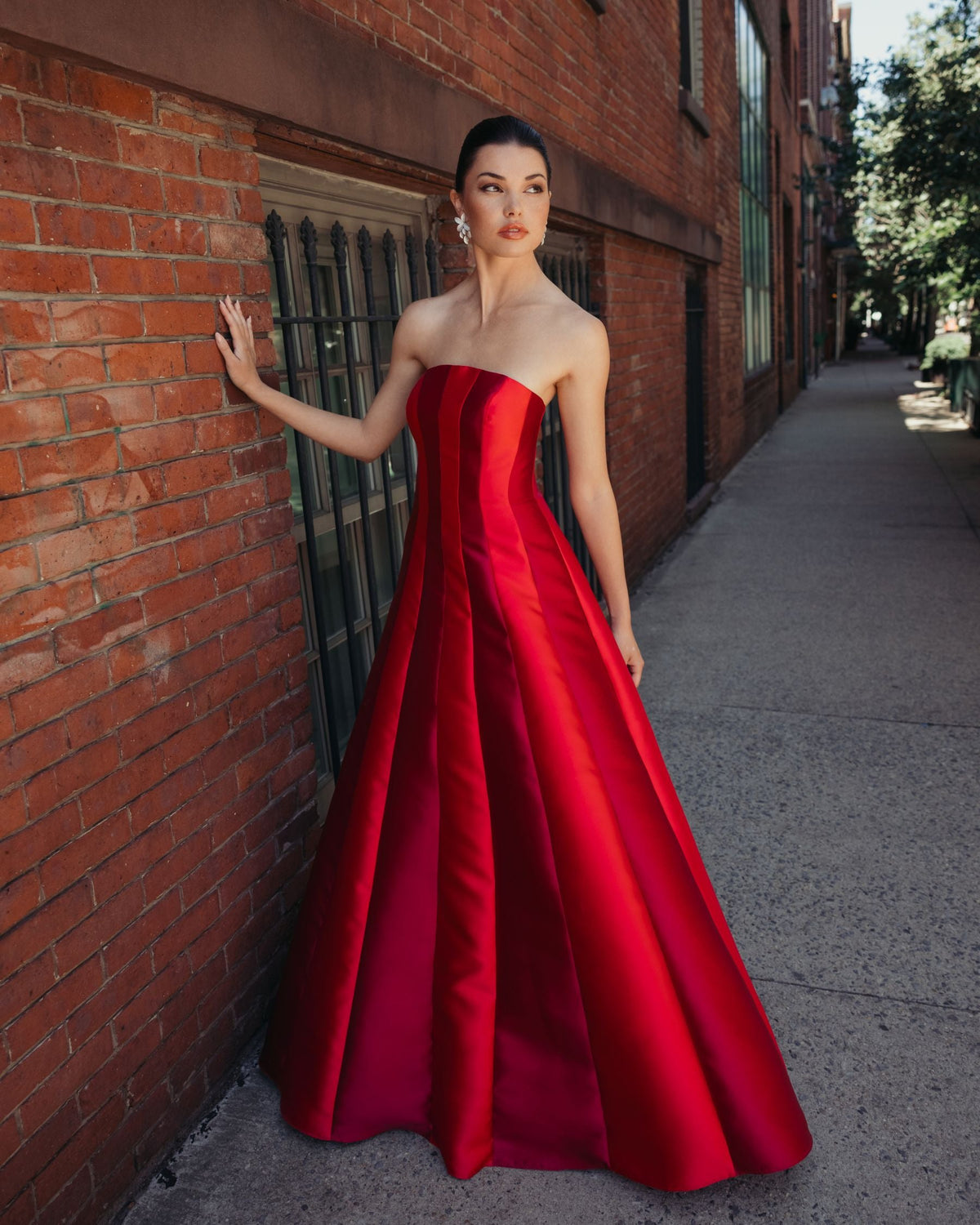Mac Duggal Red Strapless Mikado Panel Ball Gown