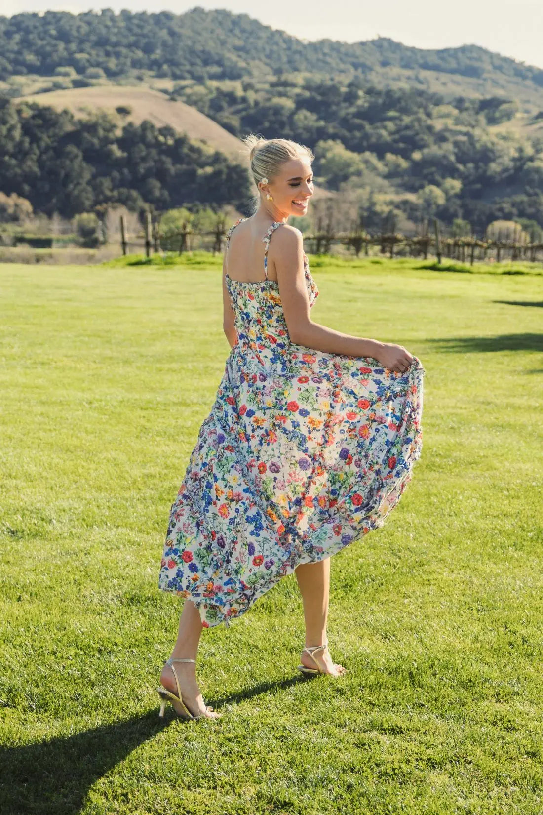 Mac Duggal Multicolor Ruffle Scoop Neck Floral A-Line Dress