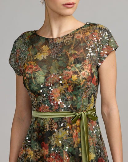 Mac Duggal Multicolor Floral Belted A-Line Gown