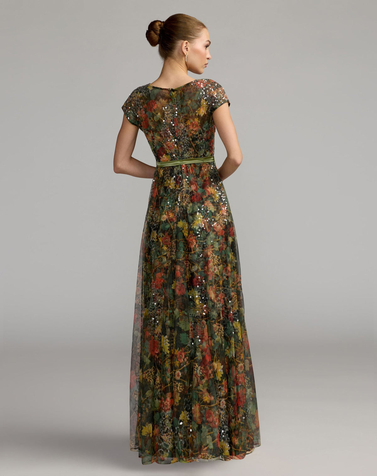 Mac Duggal Multicolor Floral Belted A-Line Gown