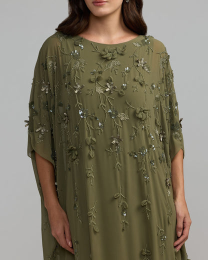 Mac Duggal Green Floral Embellished Kaftan Gown