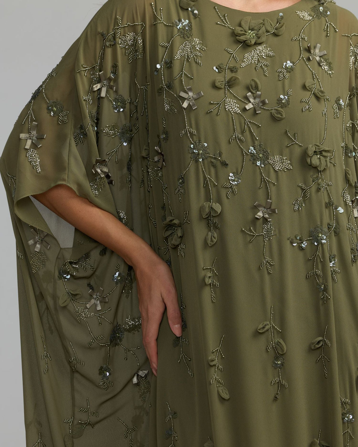 Mac Duggal Green Floral Embellished Kaftan Gown
