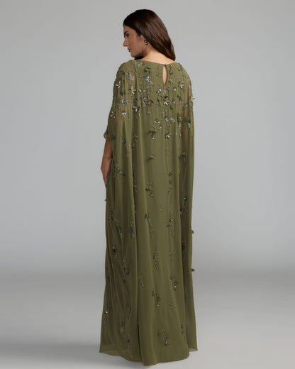 Mac Duggal Green Floral Embellished Kaftan Gown