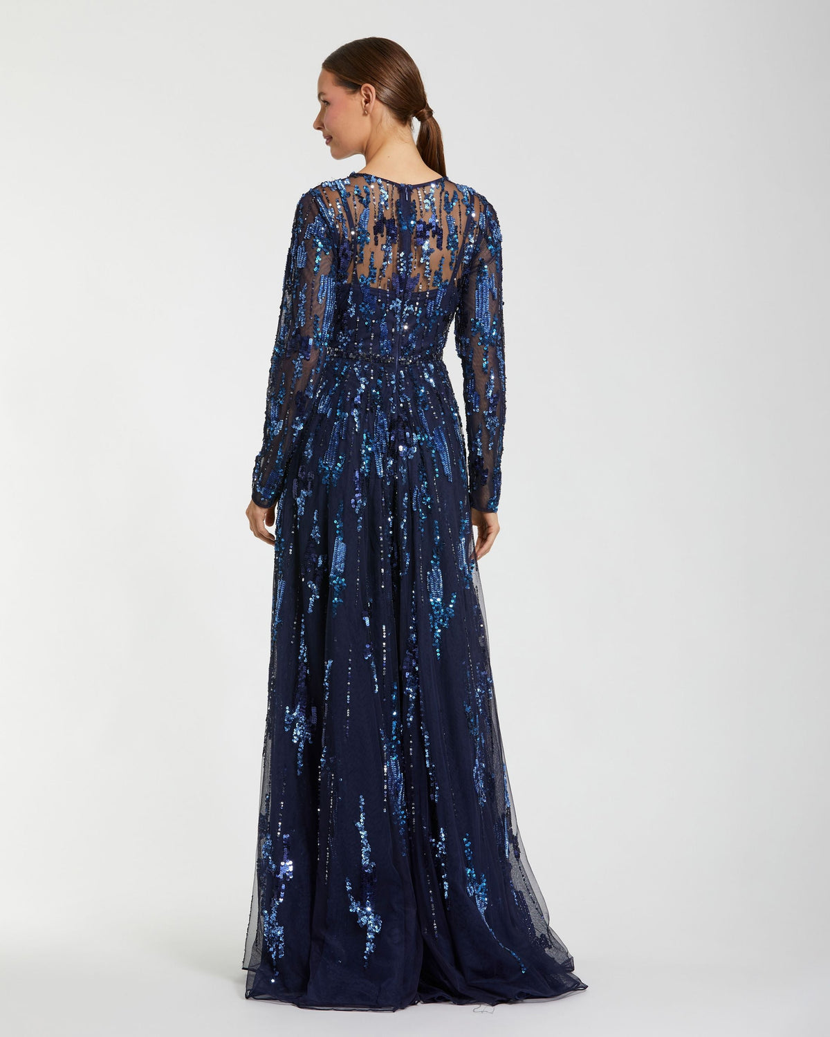 Mac Duggal Navy Long Sleeve Sequin Embellished Gown