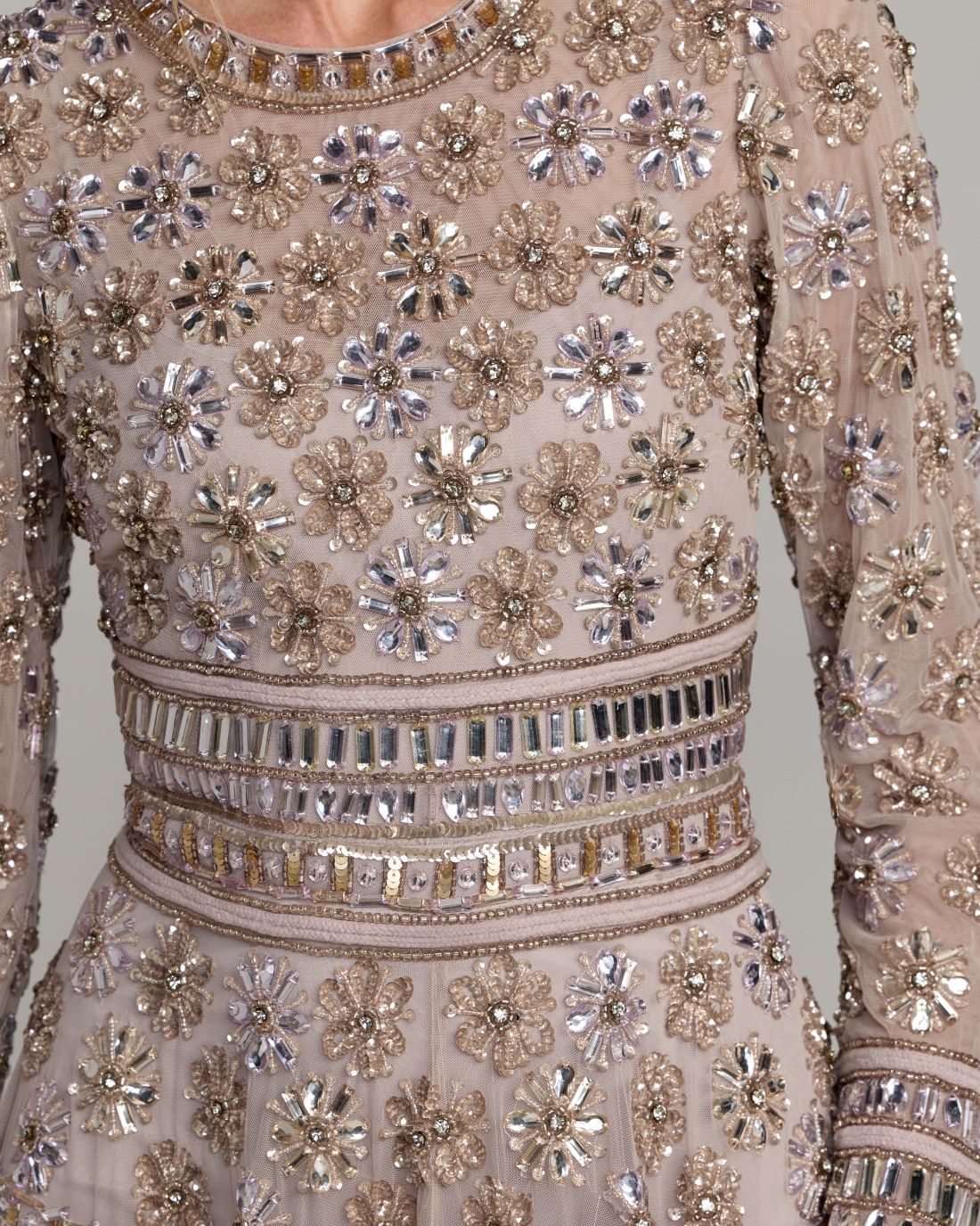 Mac Duggal Purple Embellished Long Sleeve A-Line Gown