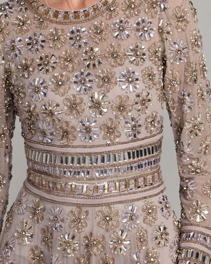 Mac Duggal Purple Embellished Long Sleeve A-Line Gown