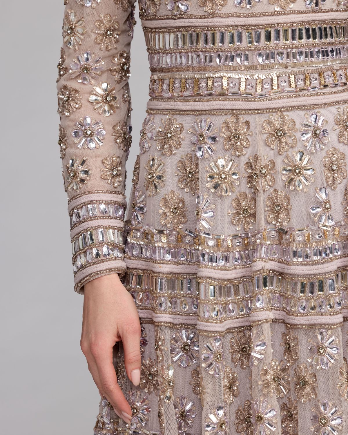Mac Duggal Purple Embellished Long Sleeve A-Line Gown