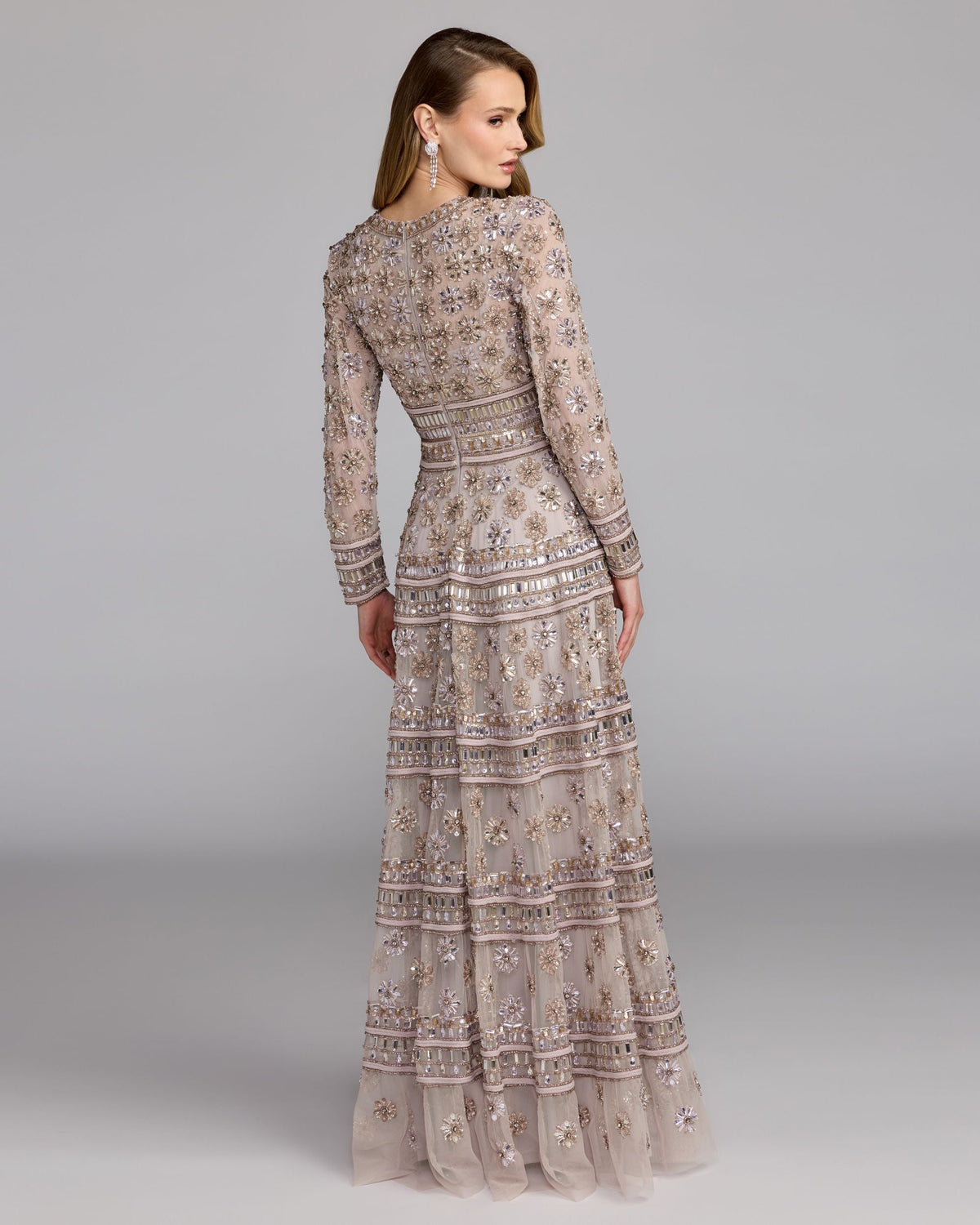 Mac Duggal Purple Embellished Long Sleeve A-Line Gown