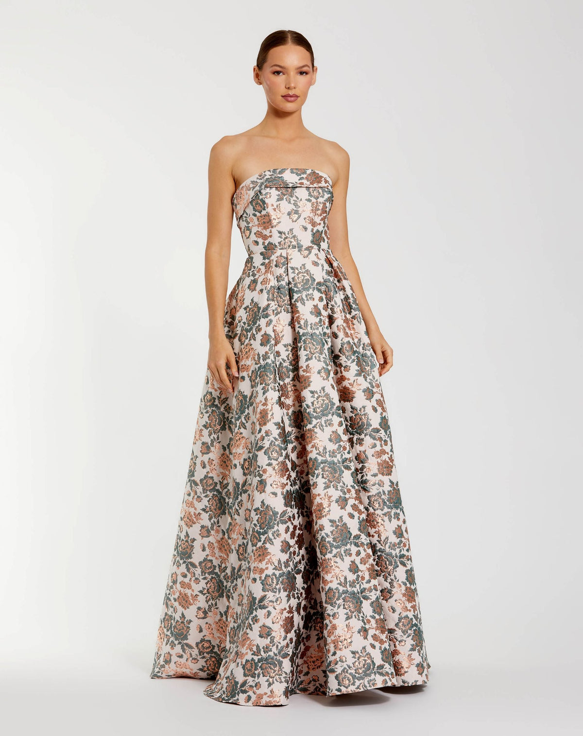 Mac Duggal Multicolor Strapless Floral Brocade Ball Gown
