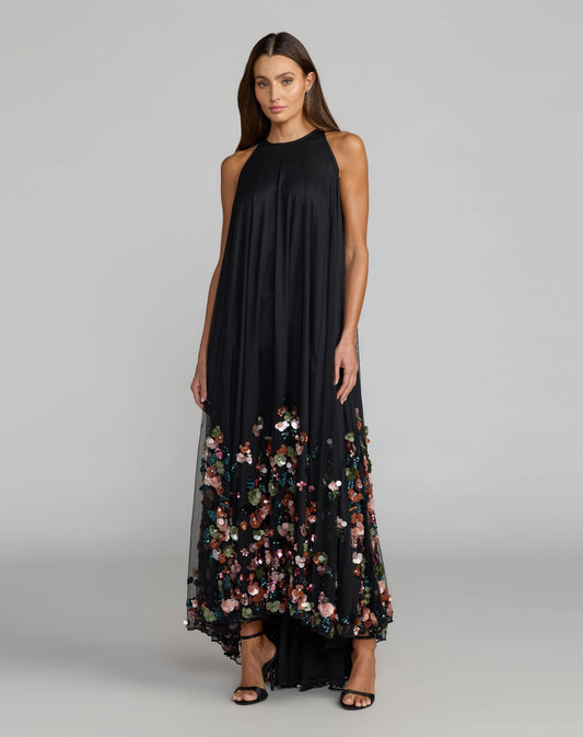 Mac Duggal Black Sequin Embellished Sleeveless High Low Gown