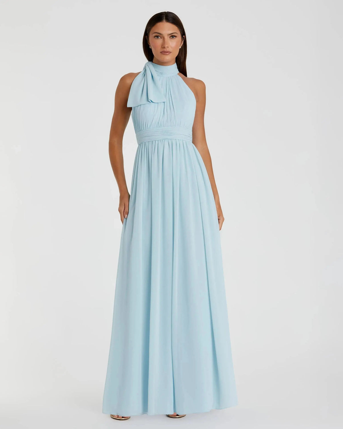 Mac Duggal Blue High Neck Chiffon Gown