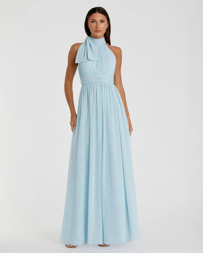 Mac Duggal Blue High Neck Chiffon Gown