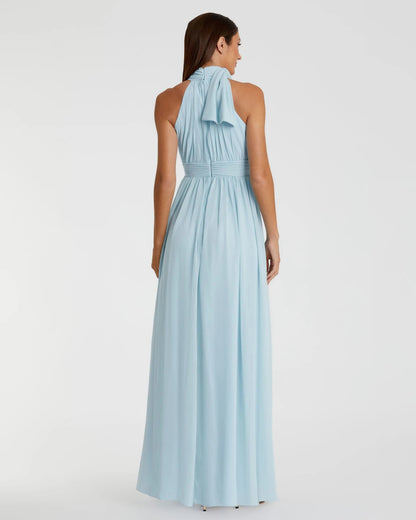 Mac Duggal Blue High Neck Chiffon Gown