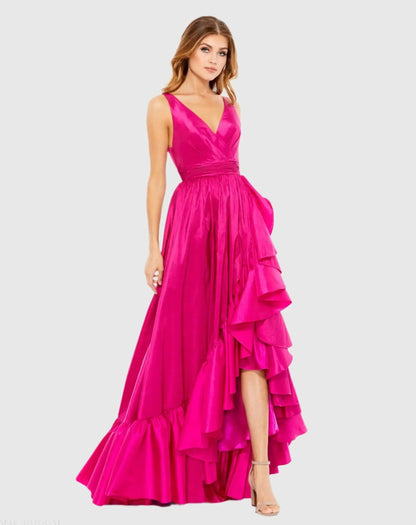 Mac Duggal Pink Taffeta High Low Ruffle Gown
