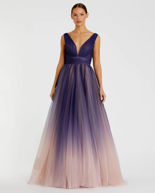 Mac Duggal Purple Sleeveless Ombre Tulle Ball Gown