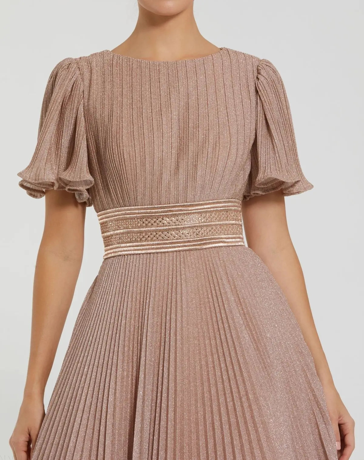 Mac Duggal Pink Pleated Shimmering Flutter Sleeve Ball Gown