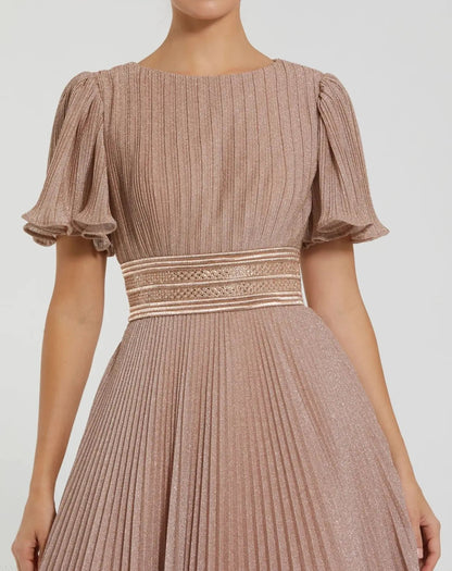 Mac Duggal Pink Pleated Shimmering Flutter Sleeve Ball Gown