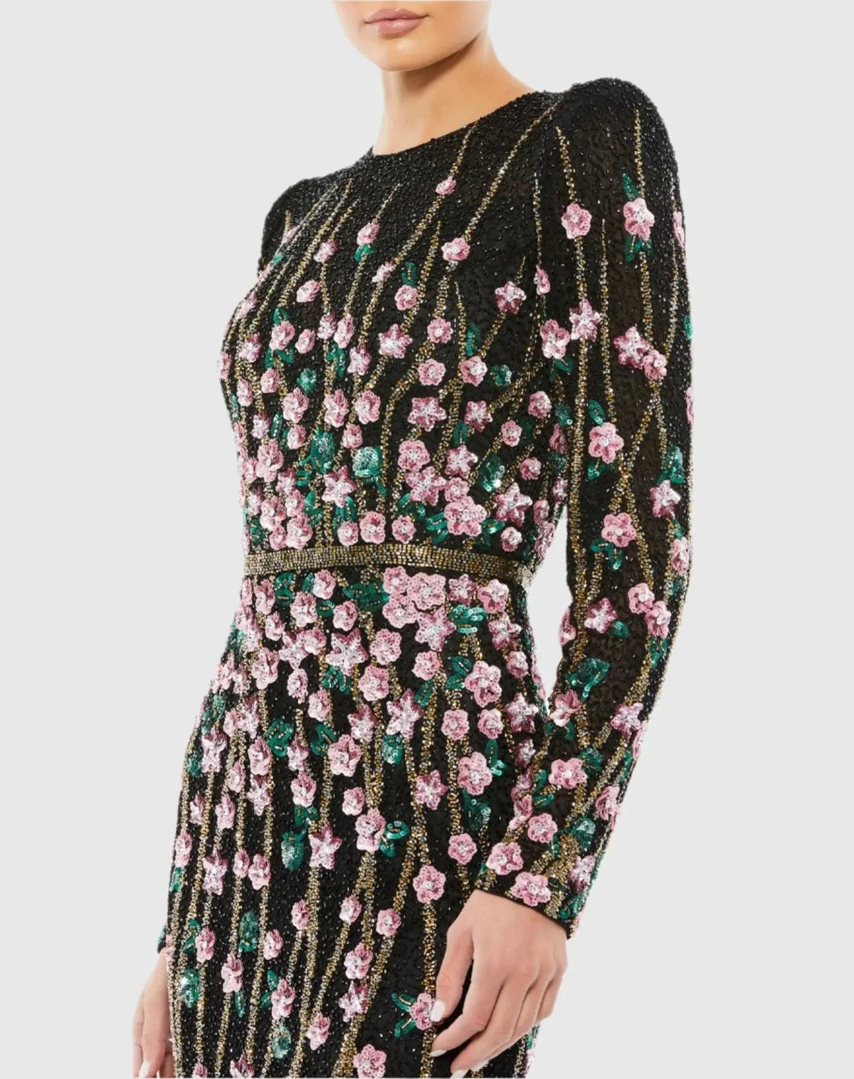 Mac Duggal Black Embellished High Neck Long Sleeve Gown