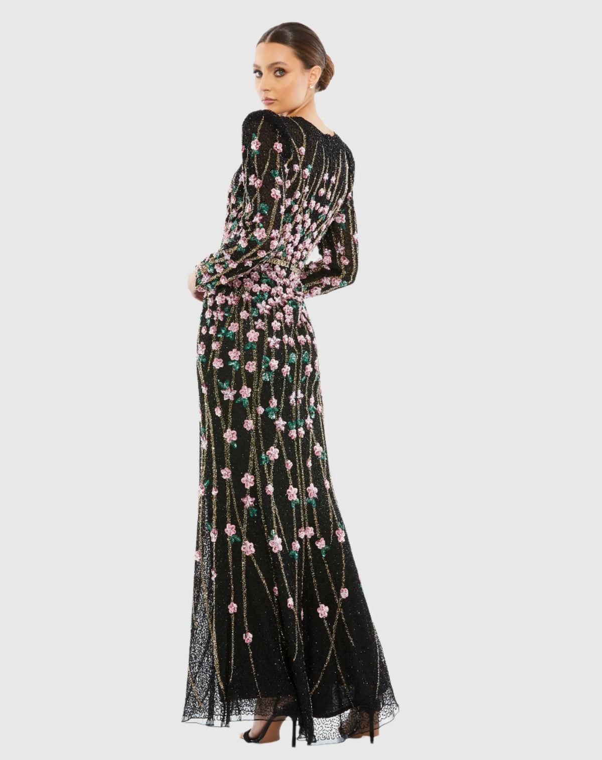 Mac Duggal Black Embellished High Neck Long Sleeve Gown