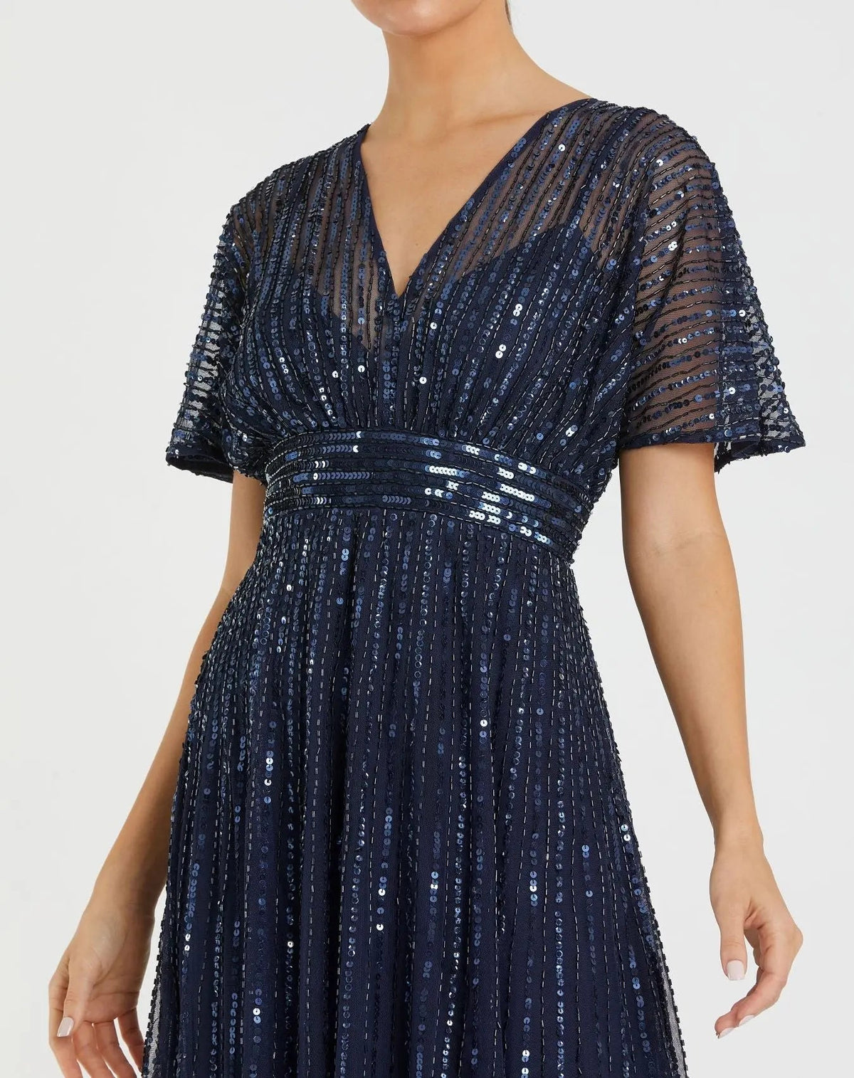 Mac Duggal Navy Embellished Short Sleeve Empire Waist Dress