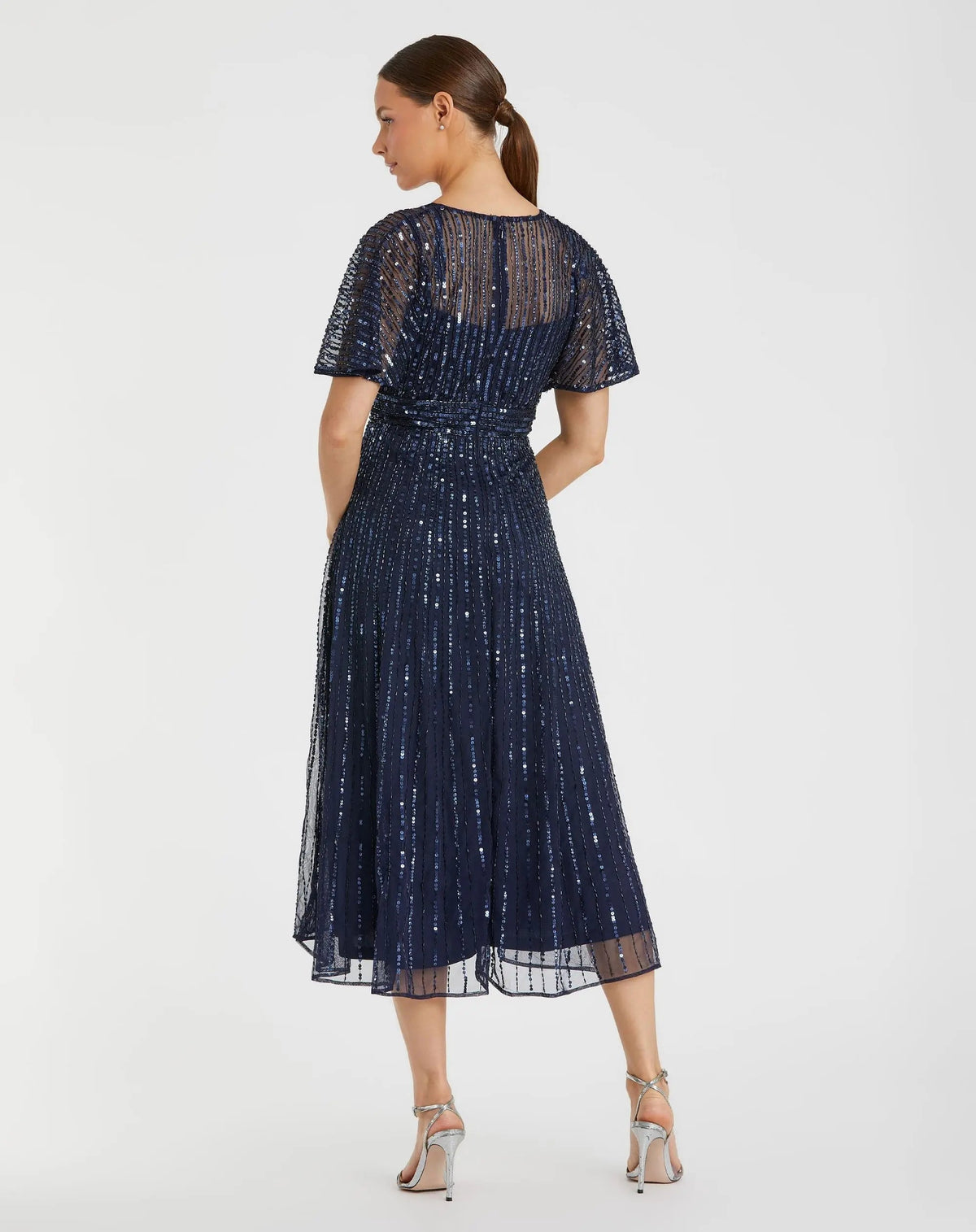 Mac Duggal Navy Embellished Short Sleeve Empire Waist Dress