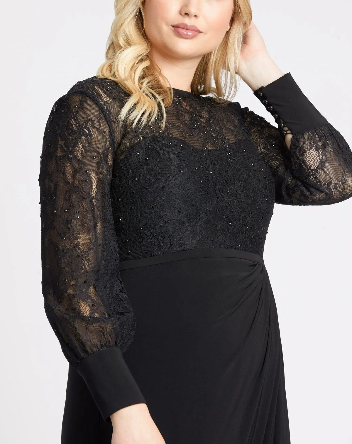 Mac Duggal Black Sequin Lace Evening Gown (Plus)