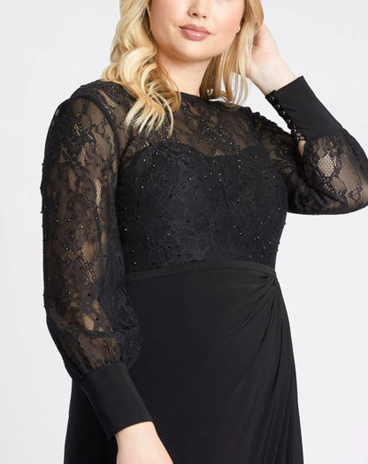 Mac Duggal Black Sequin Lace Evening Gown (Plus)