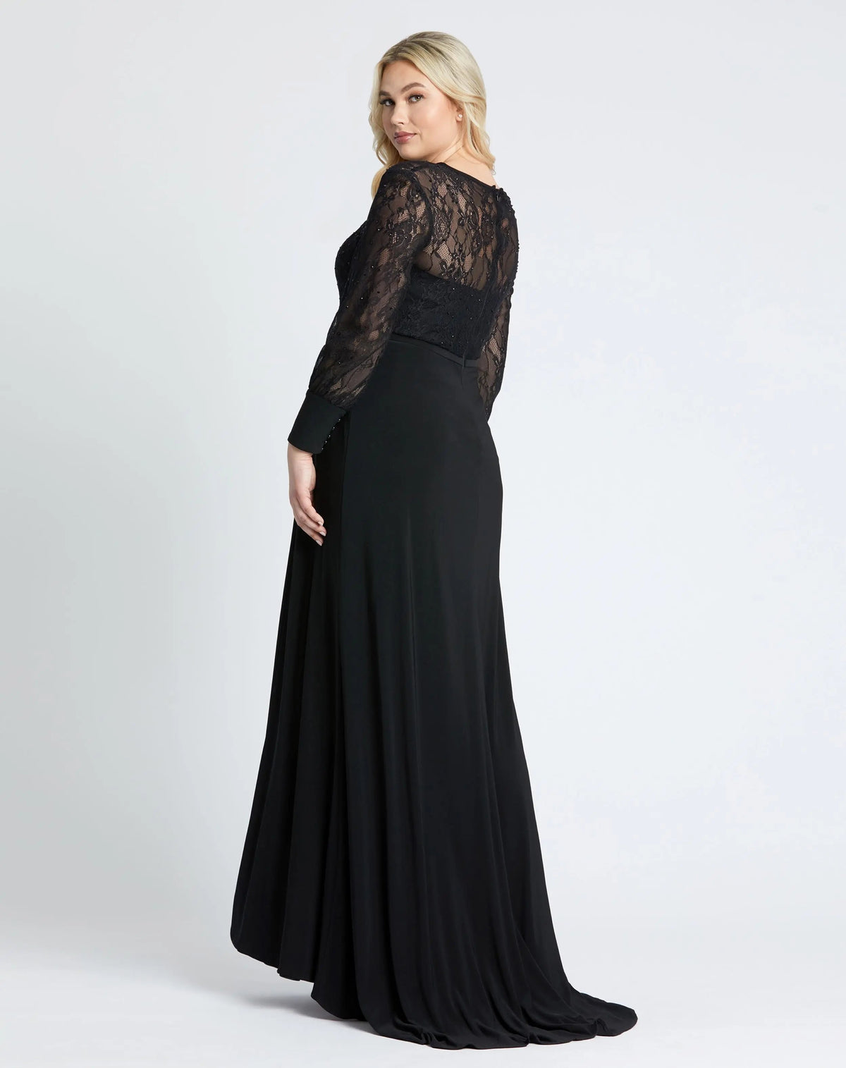 Mac Duggal Black Sequin Lace Evening Gown (Plus)