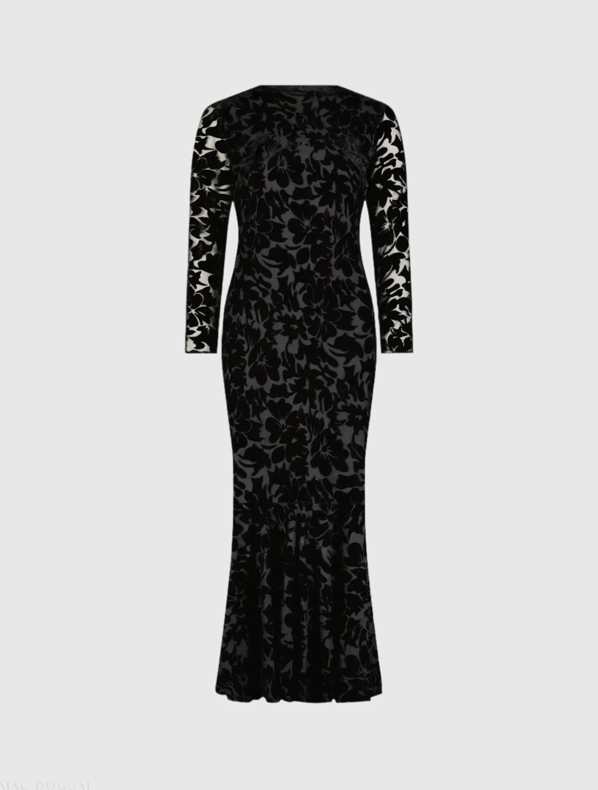 Mac Duggal Black Burnout Velvet Long Sleeve Midi Dress Duggal