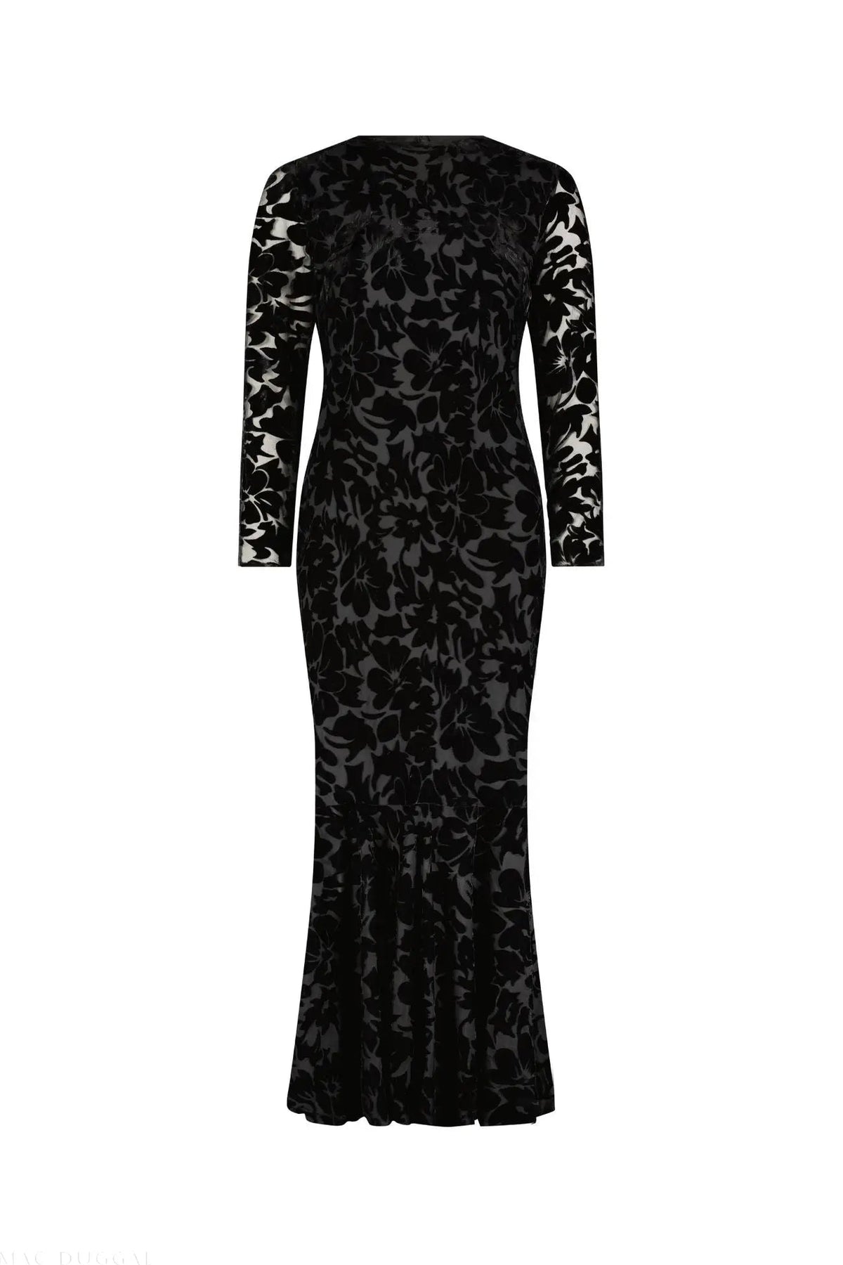 Mac Duggal Black Burnout Velvet Long Sleeve Midi Dress Duggal