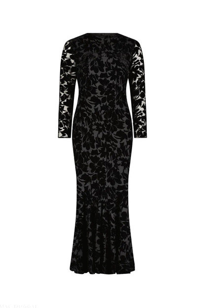 Mac Duggal Black Burnout Velvet Long Sleeve Midi Dress Duggal