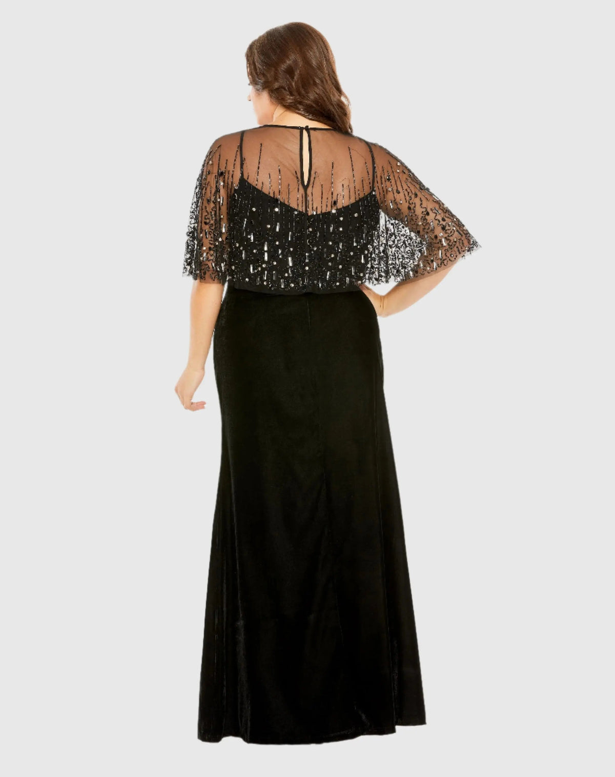 Mac Duggal Black Velvet Trumpet Gown With Embellished Cape (Plus)