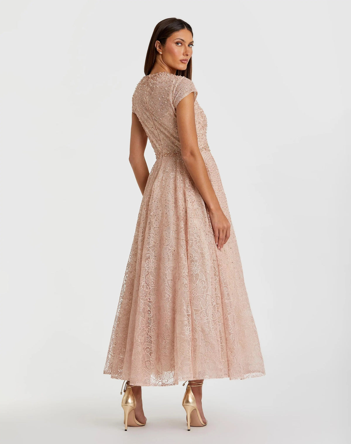 Mac Duggal Pink Embellished Cap Sleeve A Line Dress