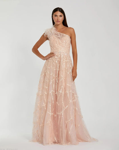 Mac Duggal Pink Embellished One Shoulder A Line Gown Duggal